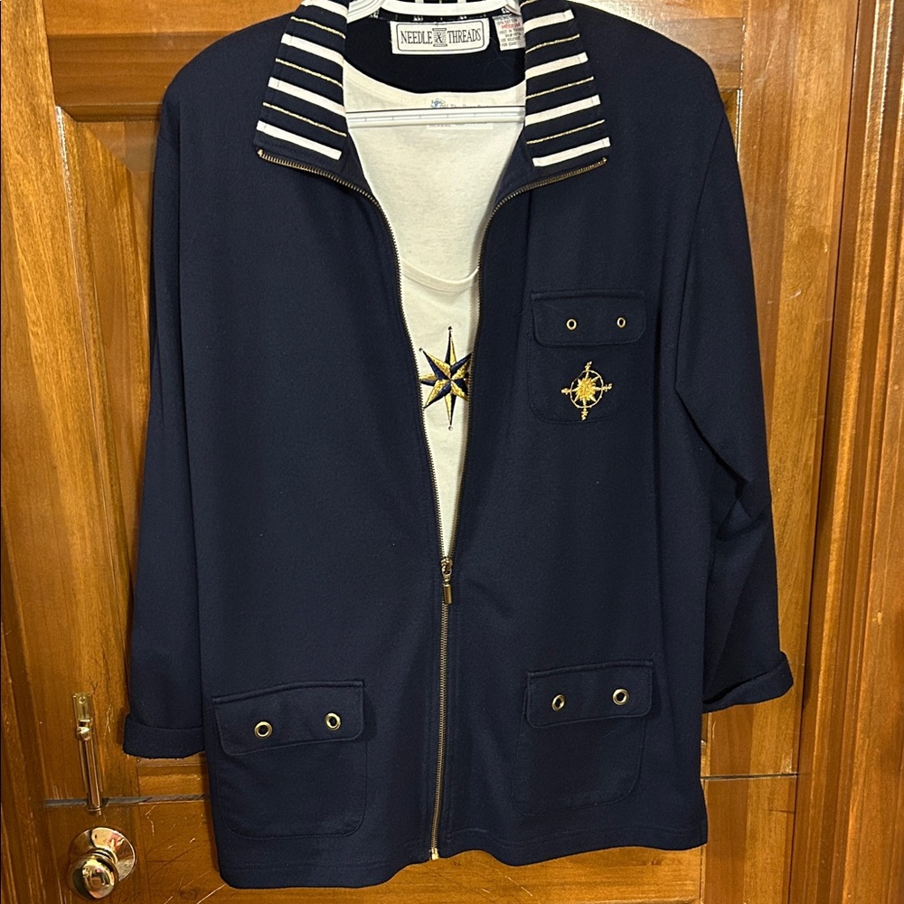 Needle & Thread Navy Utility Jacket with Gold Accents